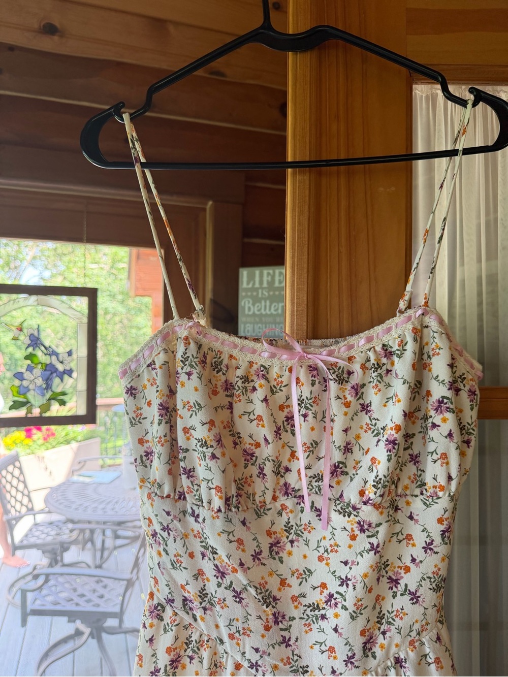 Floral mini dress with ribbon bow